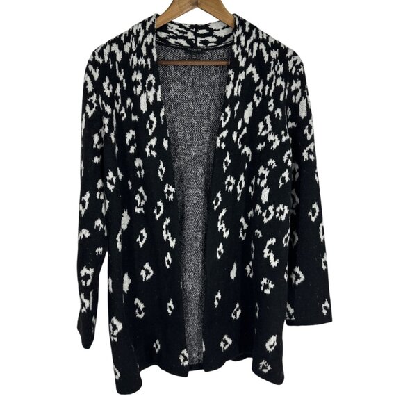 Talbots Petite Black & White Leopard Print Open Front Cardigan Sweater Mp - Picture 1 of 8